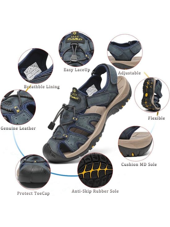 Mens Blue Closed Toe Leather Athletic Outdoor Hiking Sport Casual Sandal Shoes